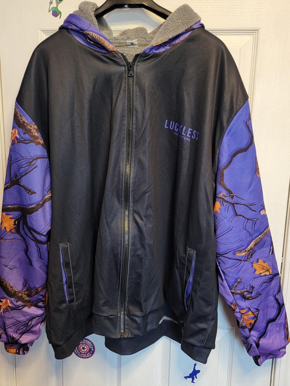 Luckless Outfitters 3X Black And Purple Woodland Fleece Lines Jacket Hoodie